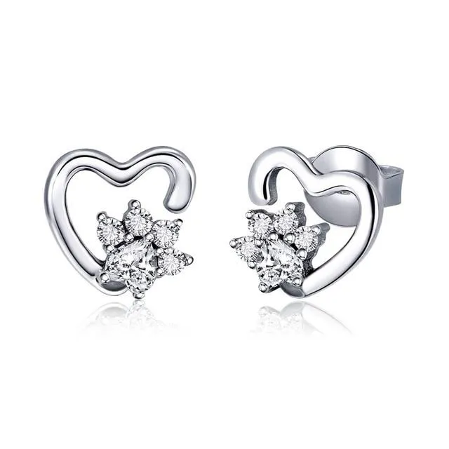 Crystal paw print earrings