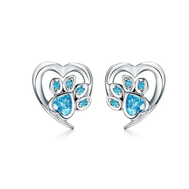 Crystal paw print earrings