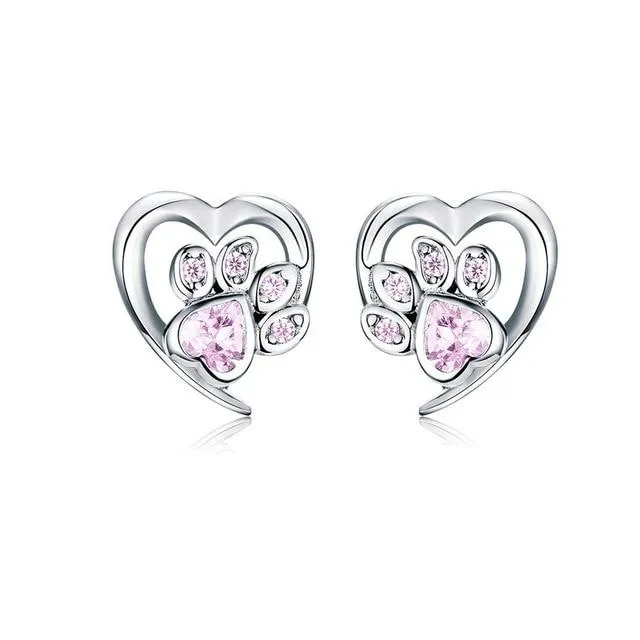 Crystal paw print earrings