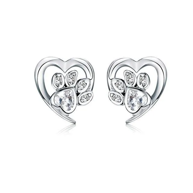 Crystal paw print earrings