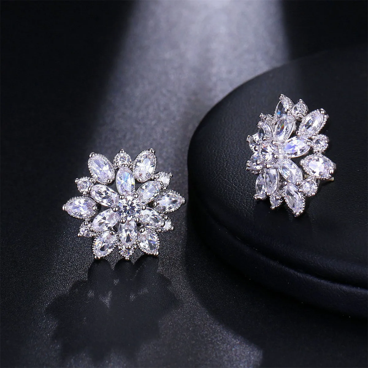 Cubic Zirconia & Crystal Silver-Plated Snowflake Stud Earrings