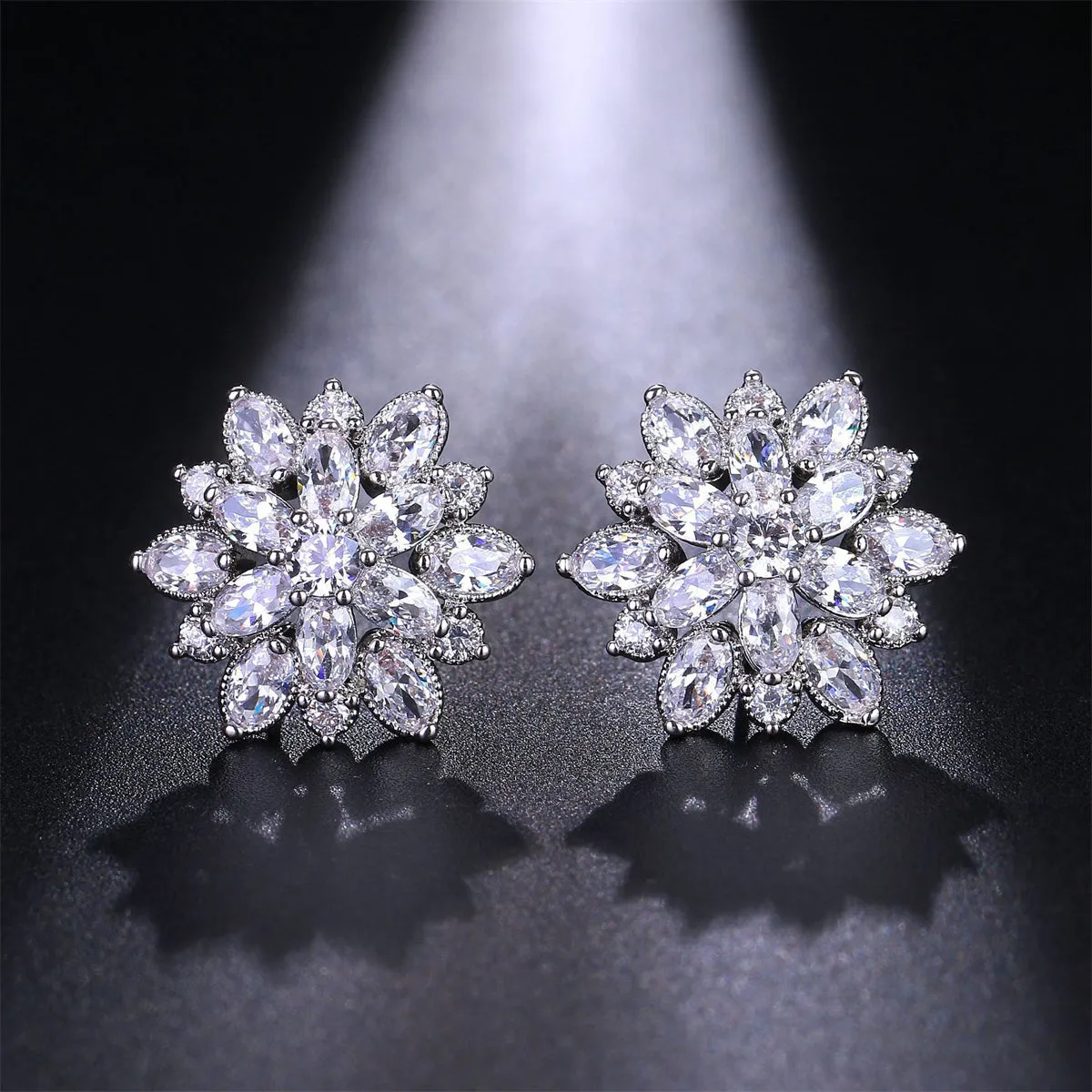 Cubic Zirconia & Crystal Silver-Plated Snowflake Stud Earrings