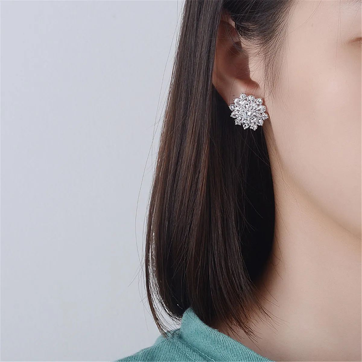 Cubic Zirconia & Crystal Silver-Plated Snowflake Stud Earrings