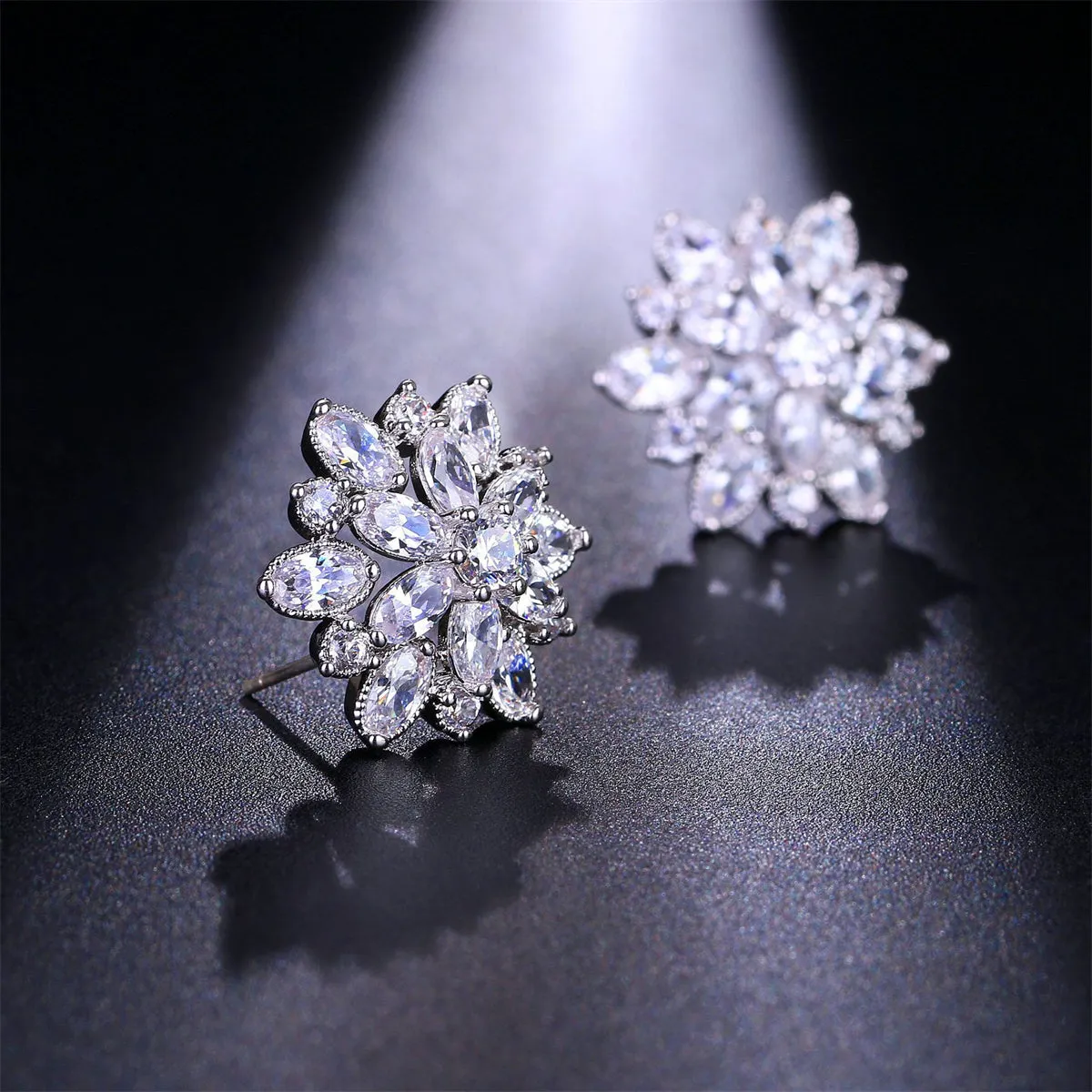 Cubic Zirconia & Crystal Silver-Plated Snowflake Stud Earrings