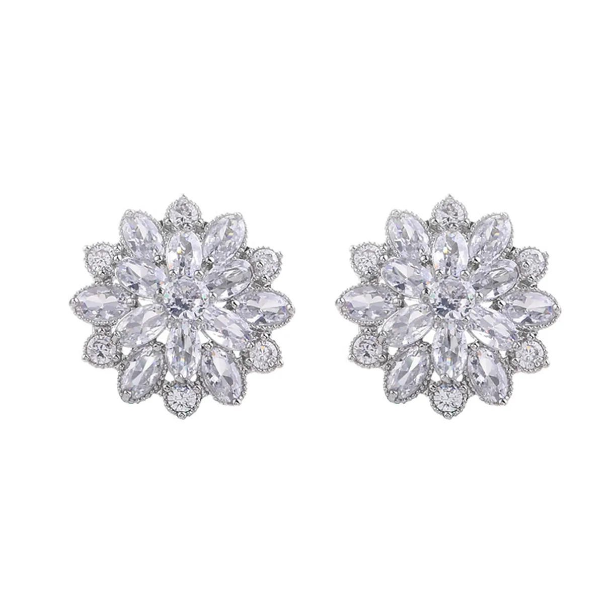 Cubic Zirconia & Crystal Silver-Plated Snowflake Stud Earrings