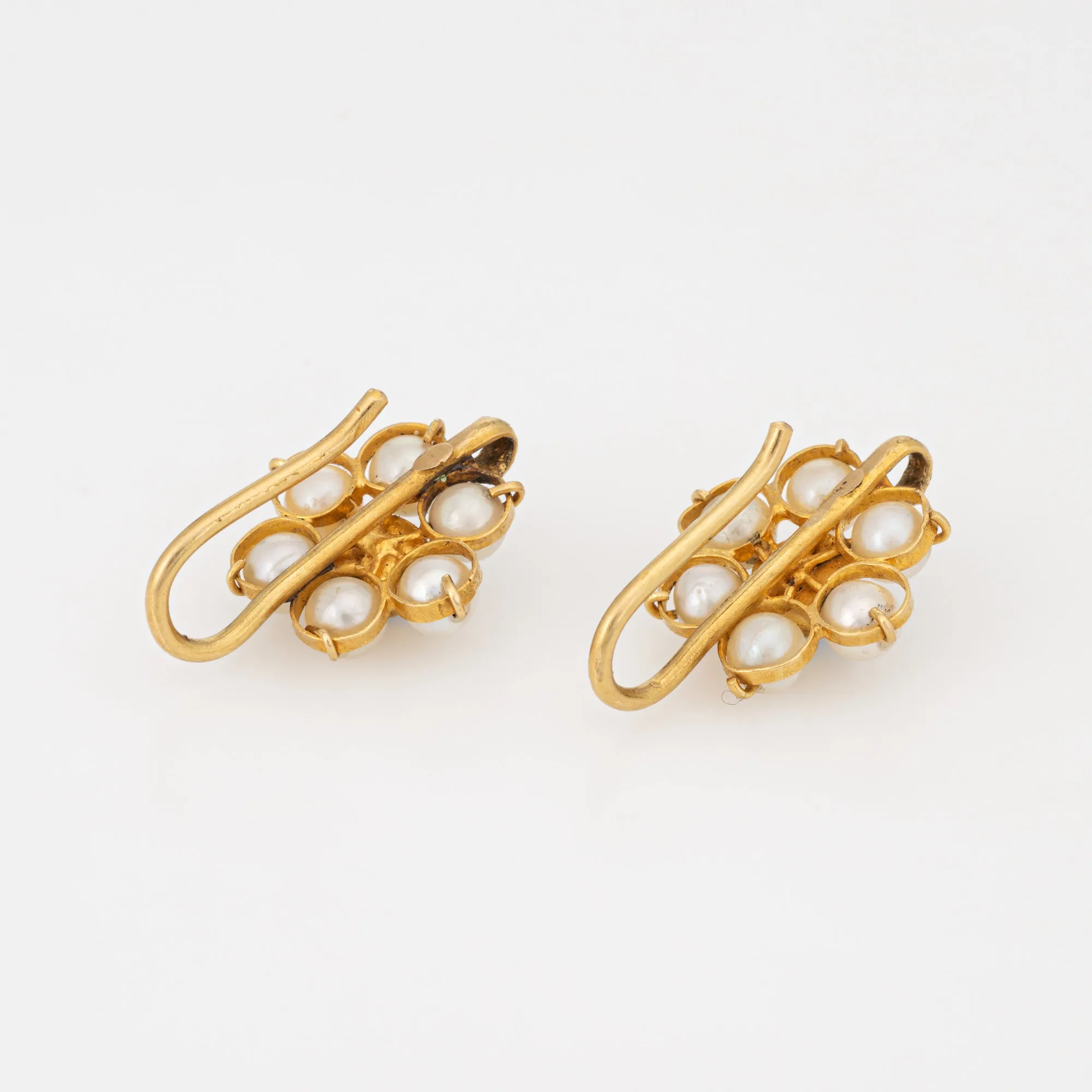 Cultured Pearl Turquoise Earrings Daisy Flower 18k Yellow Gold Vintage Jewelry