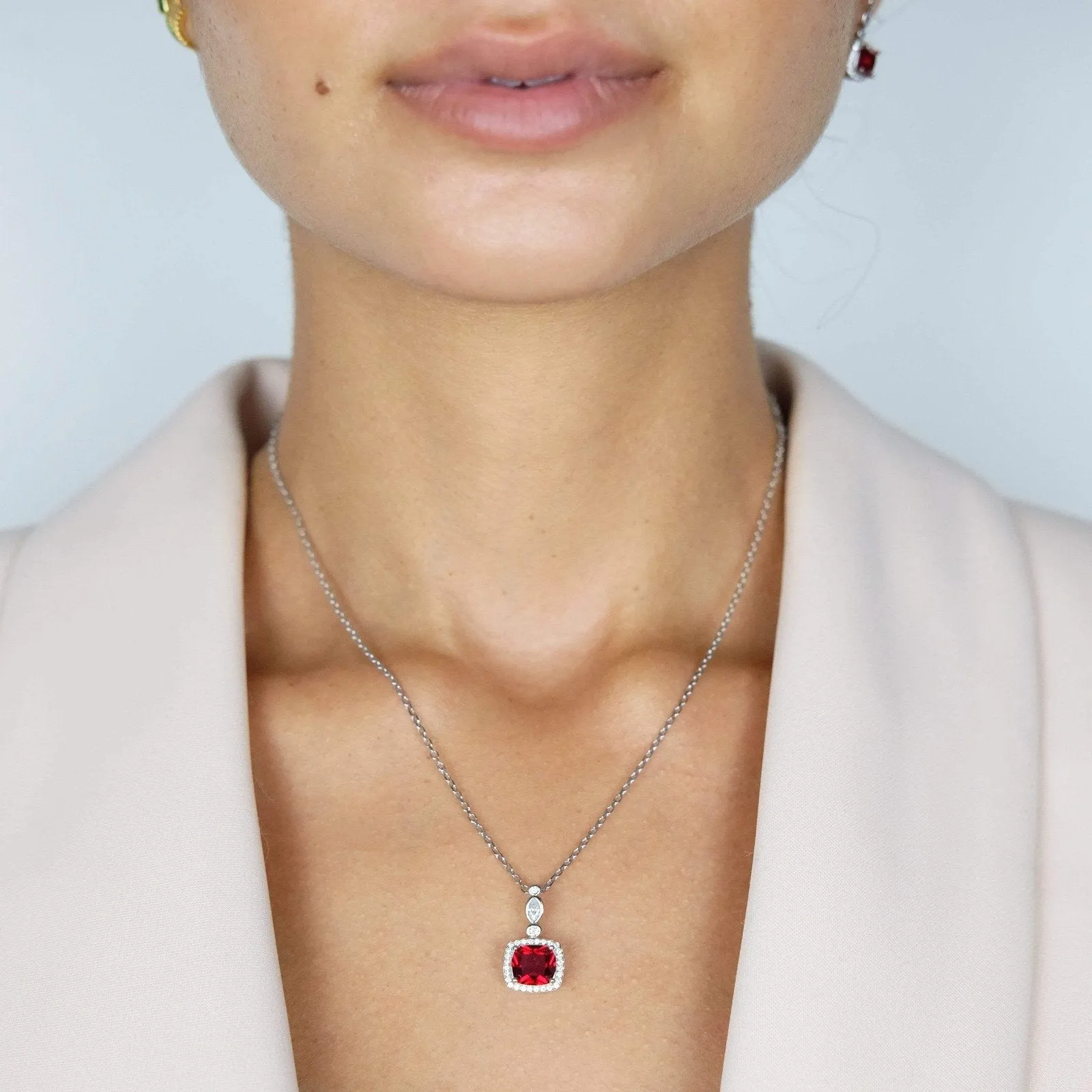Cushion Pendant, Ring, Earring Set