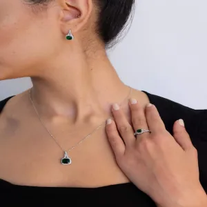 Cushion Pendant, Ring, Earring Set