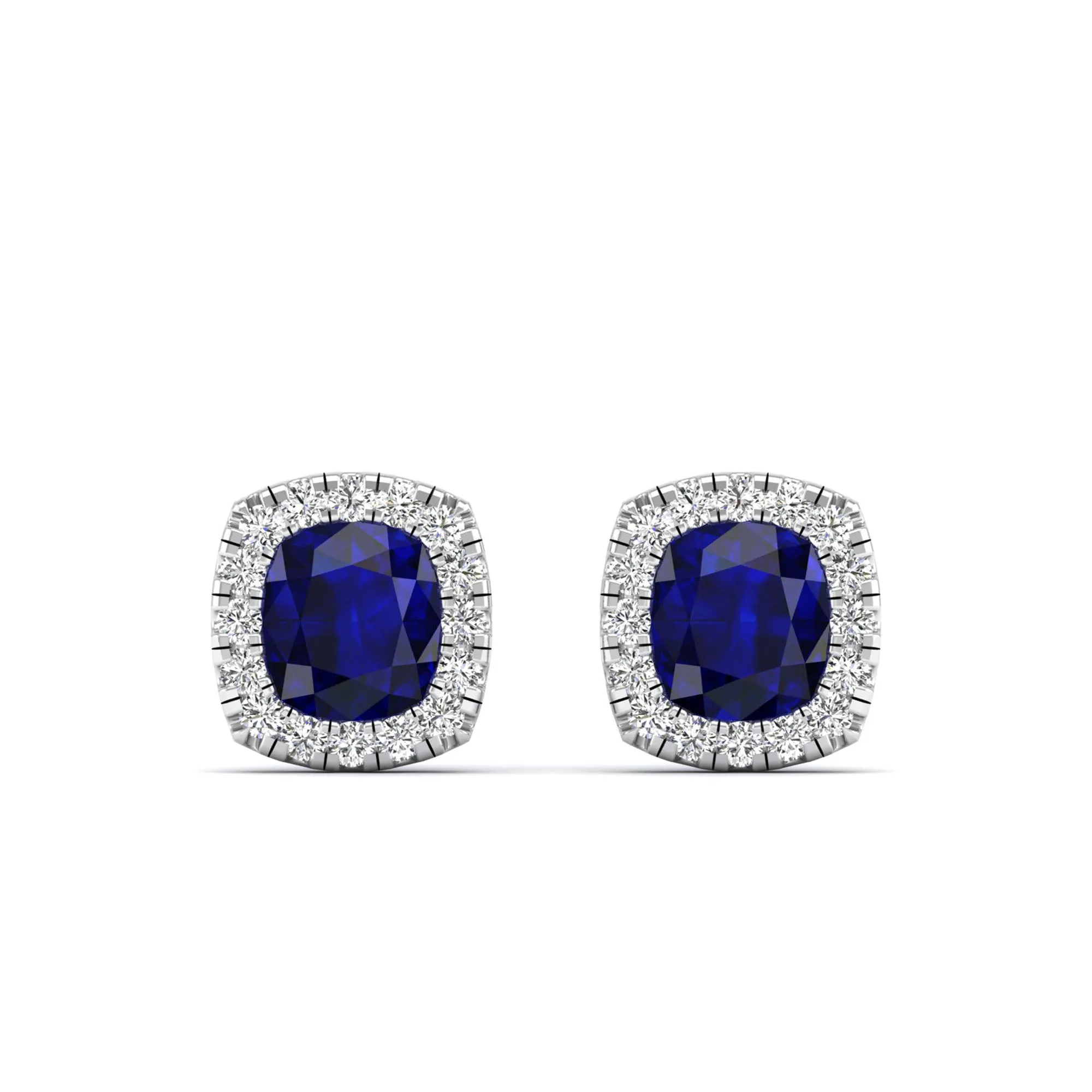 Cushion Sapphire with Halo Diamond Stud Earrings