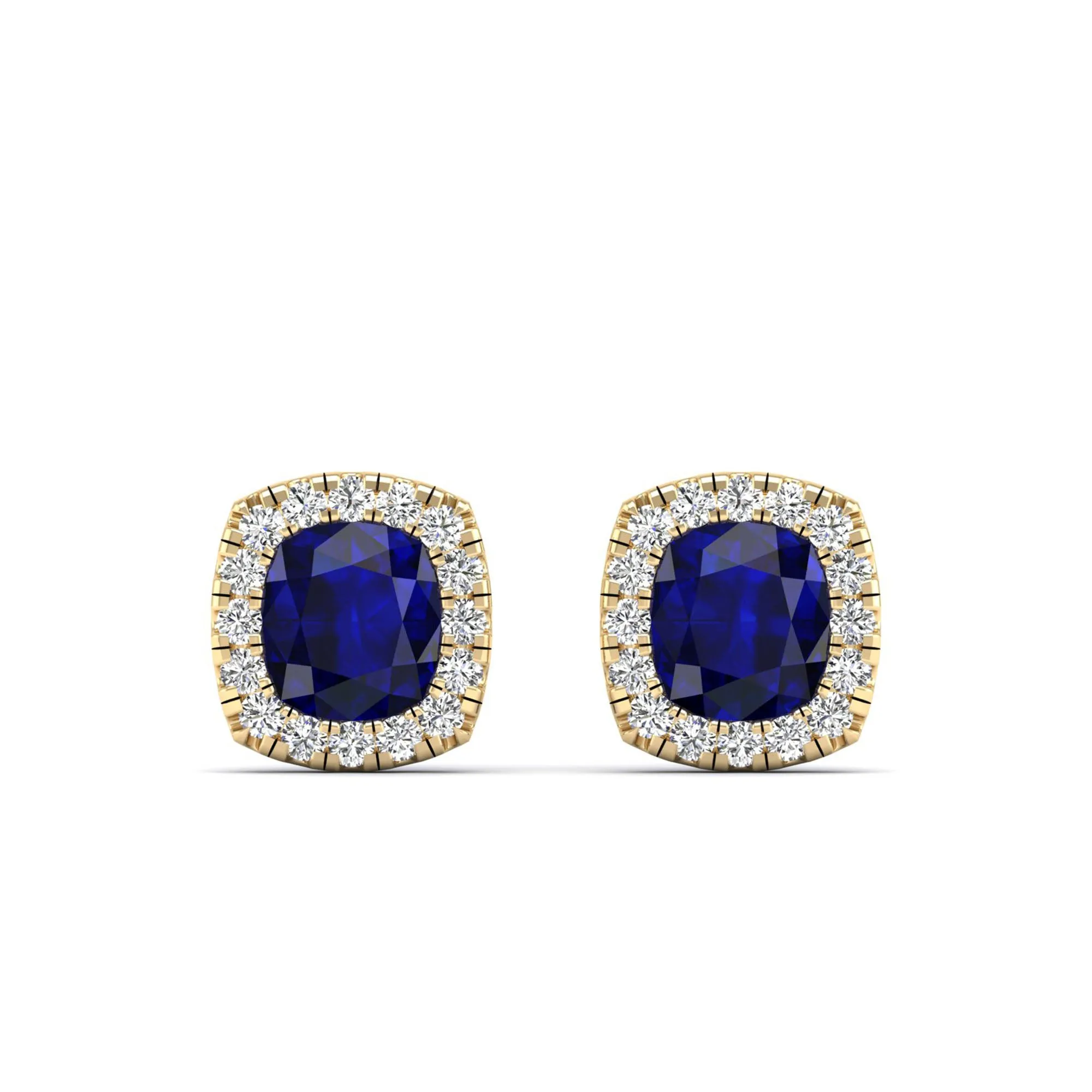 Cushion Sapphire with Halo Diamond Stud Earrings