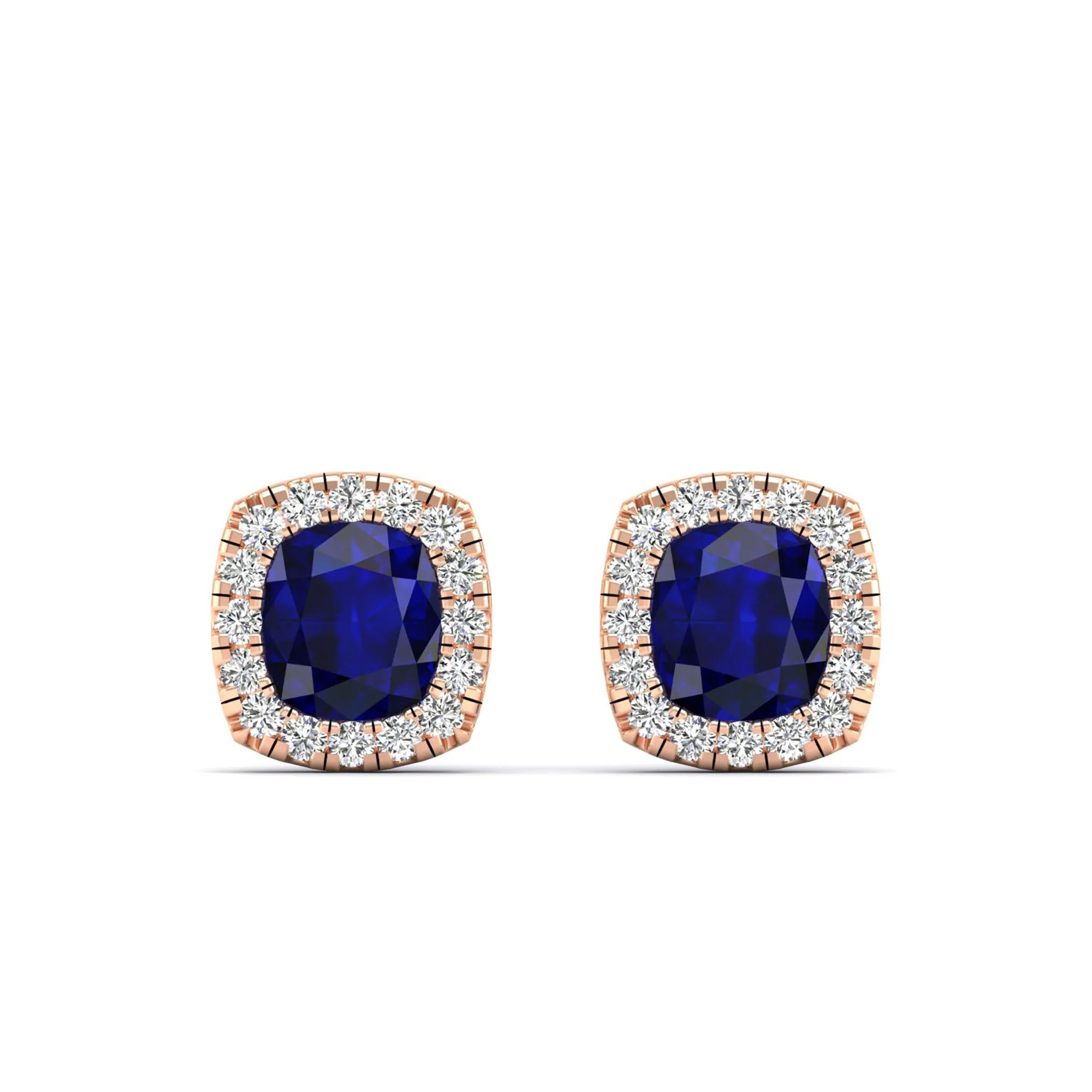 Cushion Sapphire with Halo Diamond Stud Earrings