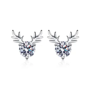Cute Antler Sterling Silver Moissanite Earrings