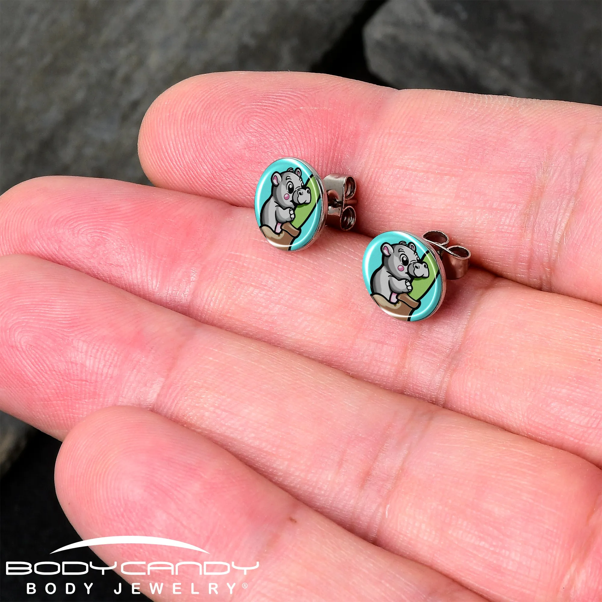 Cute Biting Baby Hippo Stud Earrings