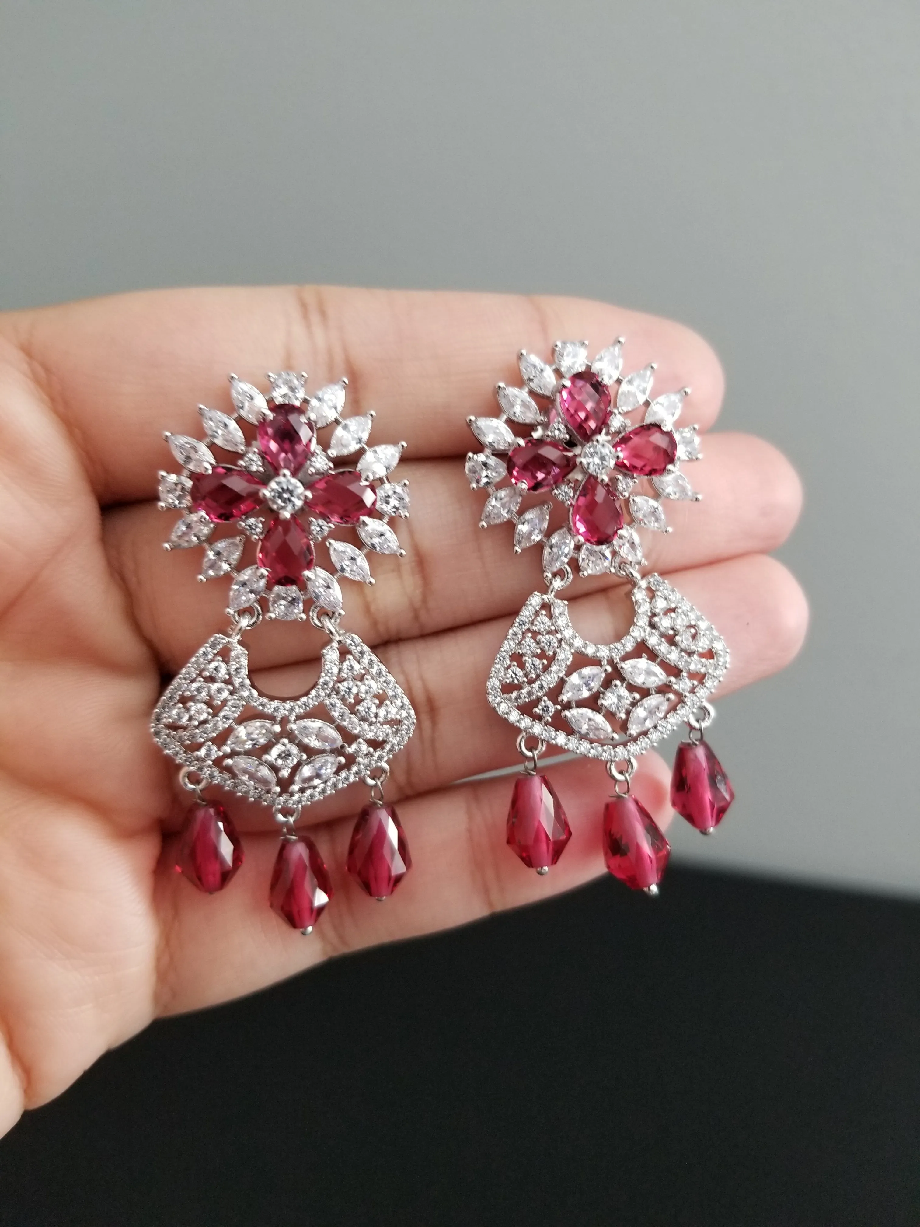 Cz Classic Earring With Rhodium Plating