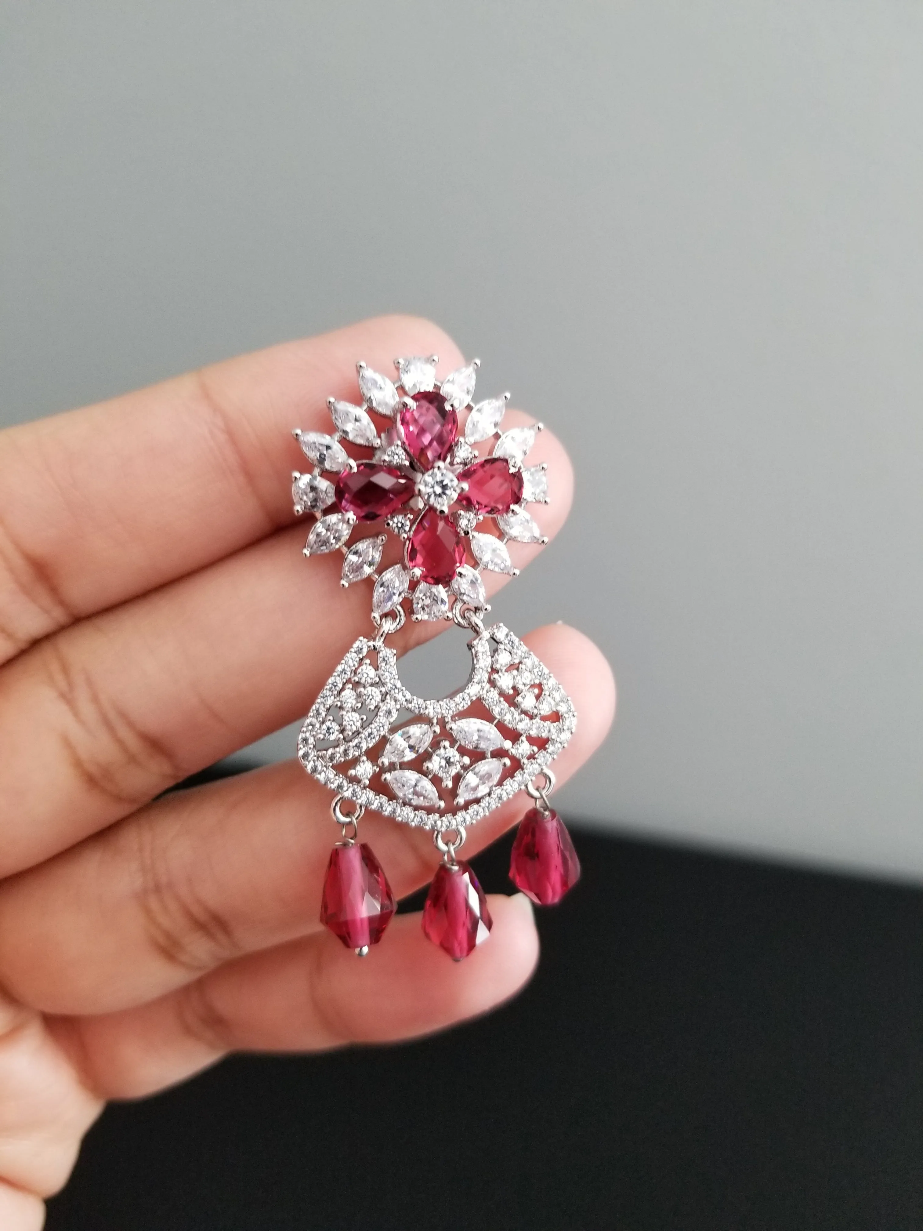Cz Classic Earring With Rhodium Plating