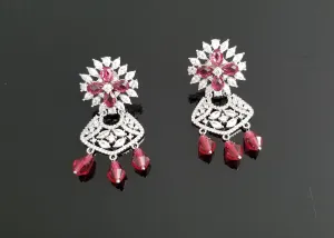 Cz Classic Earring With Rhodium Plating