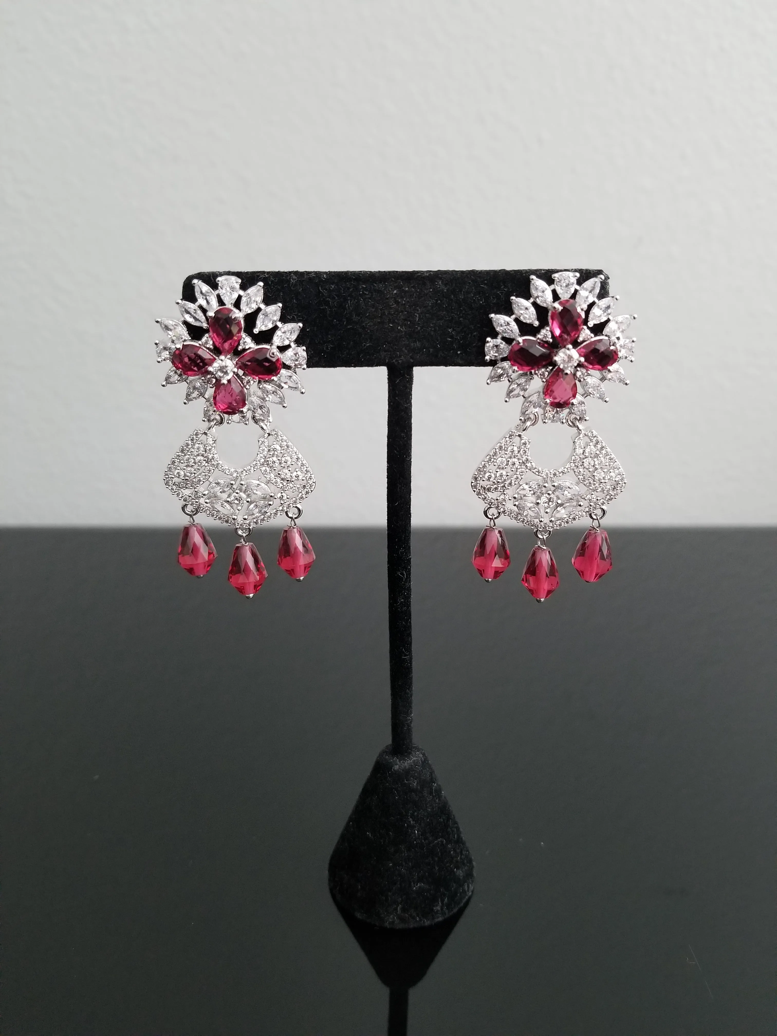 Cz Classic Earring With Rhodium Plating