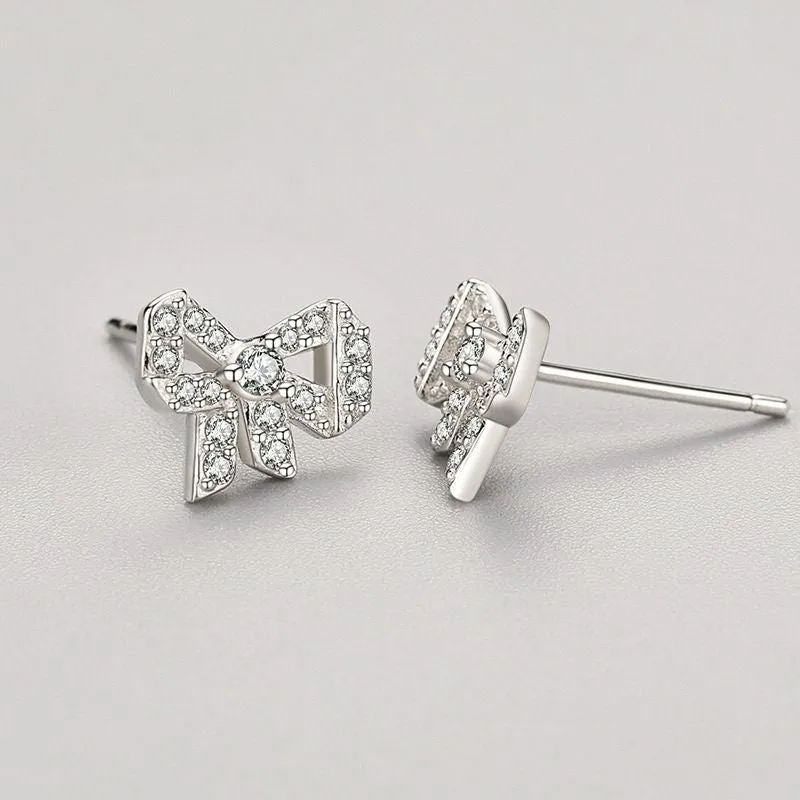 CZ Diamond Bow Stud Earrings