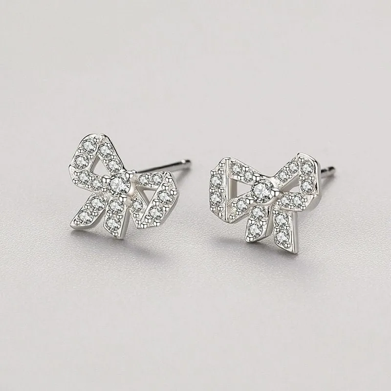 CZ Diamond Bow Stud Earrings
