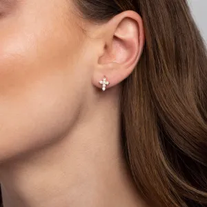 CZ Diamond Cross Stud Earrings - 18K Gold Vermeil