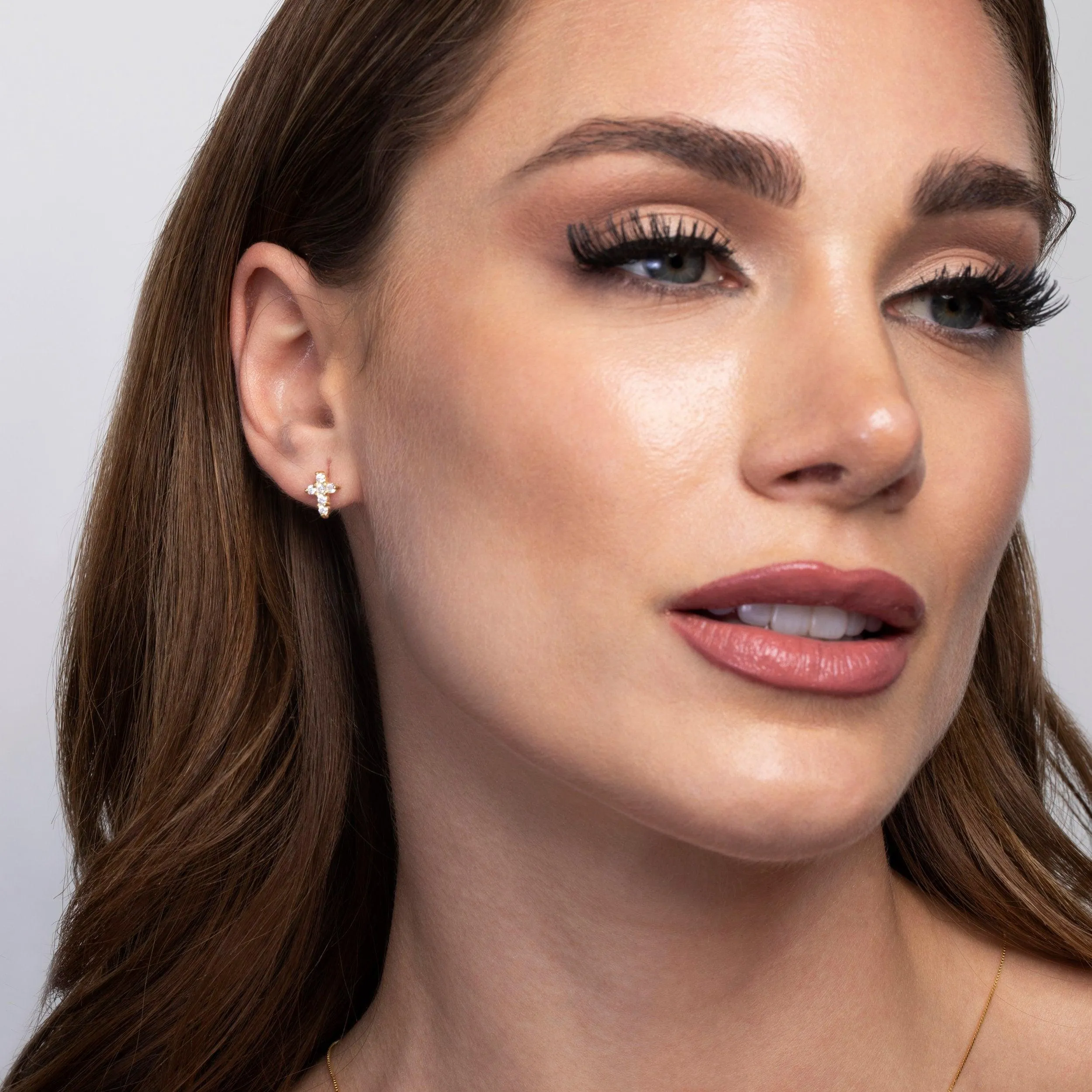 CZ Diamond Cross Stud Earrings - 18K Gold Vermeil