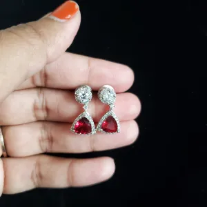Cz Short Earring With Rhodium Plating Ruby