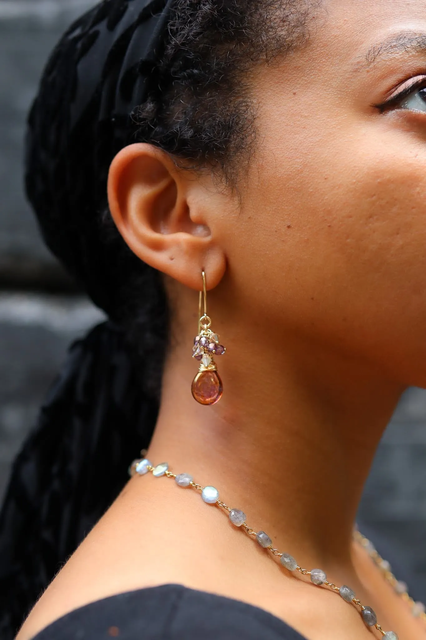 Czech Glass and Swarovski Crystal Cluster Wire Wrapped Earrings