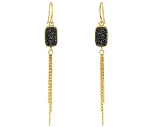 Dangling Chain Black Druzy 14k Vermeil Earrings