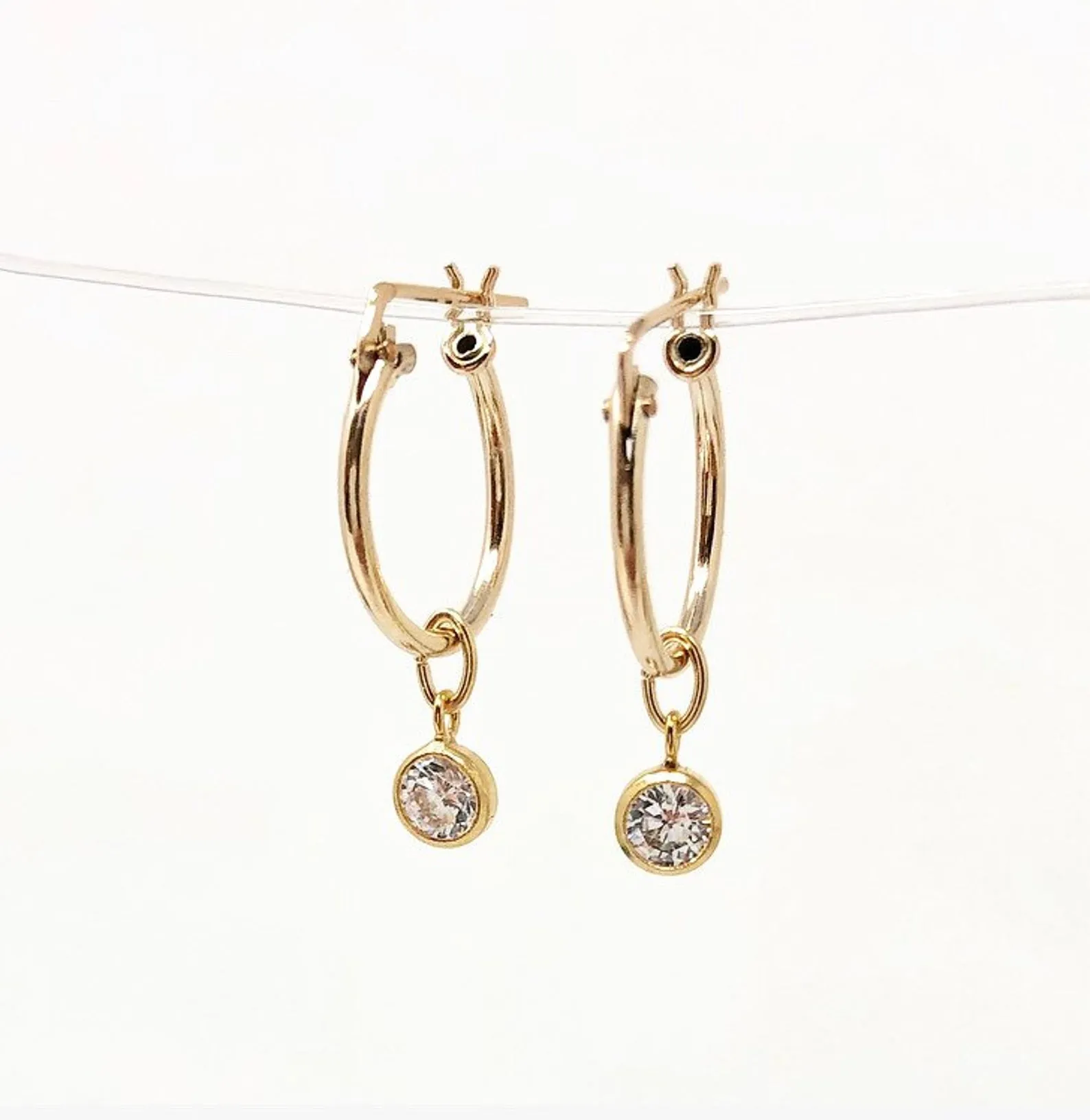 Dangling Swarovski Crystal Gold Fill Huggie Earrings