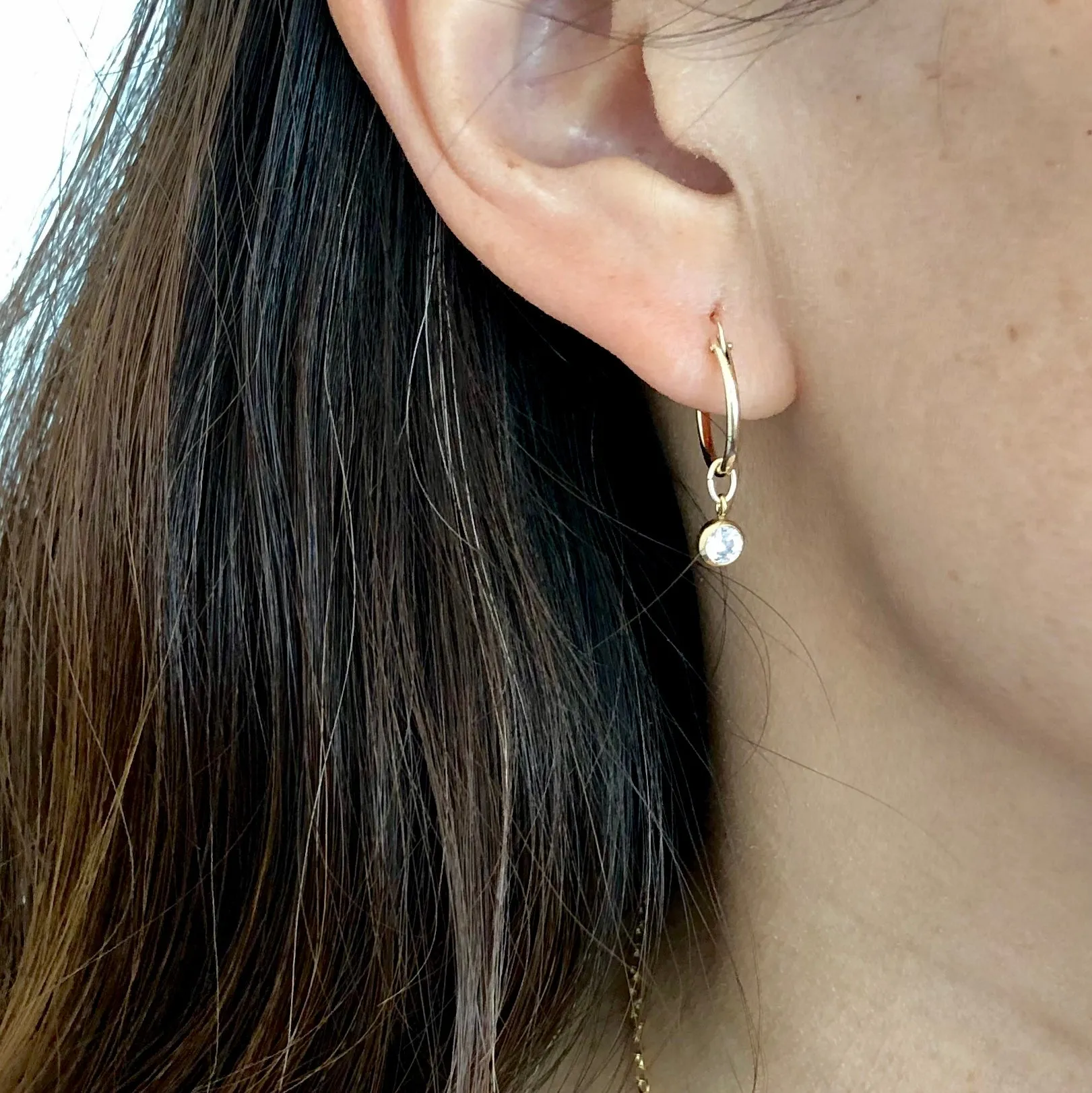 Dangling Swarovski Crystal Gold Fill Huggie Earrings