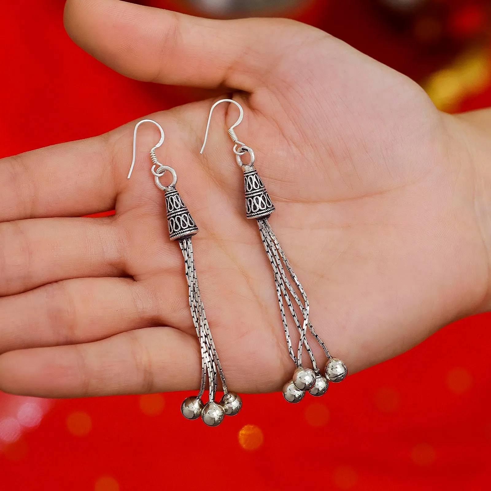 Dangling Tassel Earrings for Women – 925 Sterling Silver Oxidised