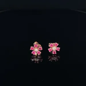 Diamond & Ruby Flower Bouquet Stud Earrings in 14k Rose Gold - #174 KVE00105RU - 004