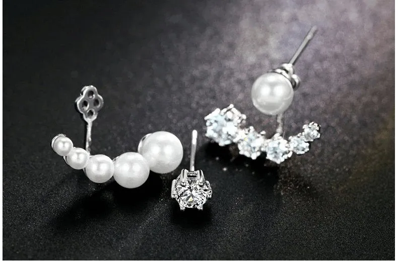 Diamond Asymmetric Detachable Pearl Earrings