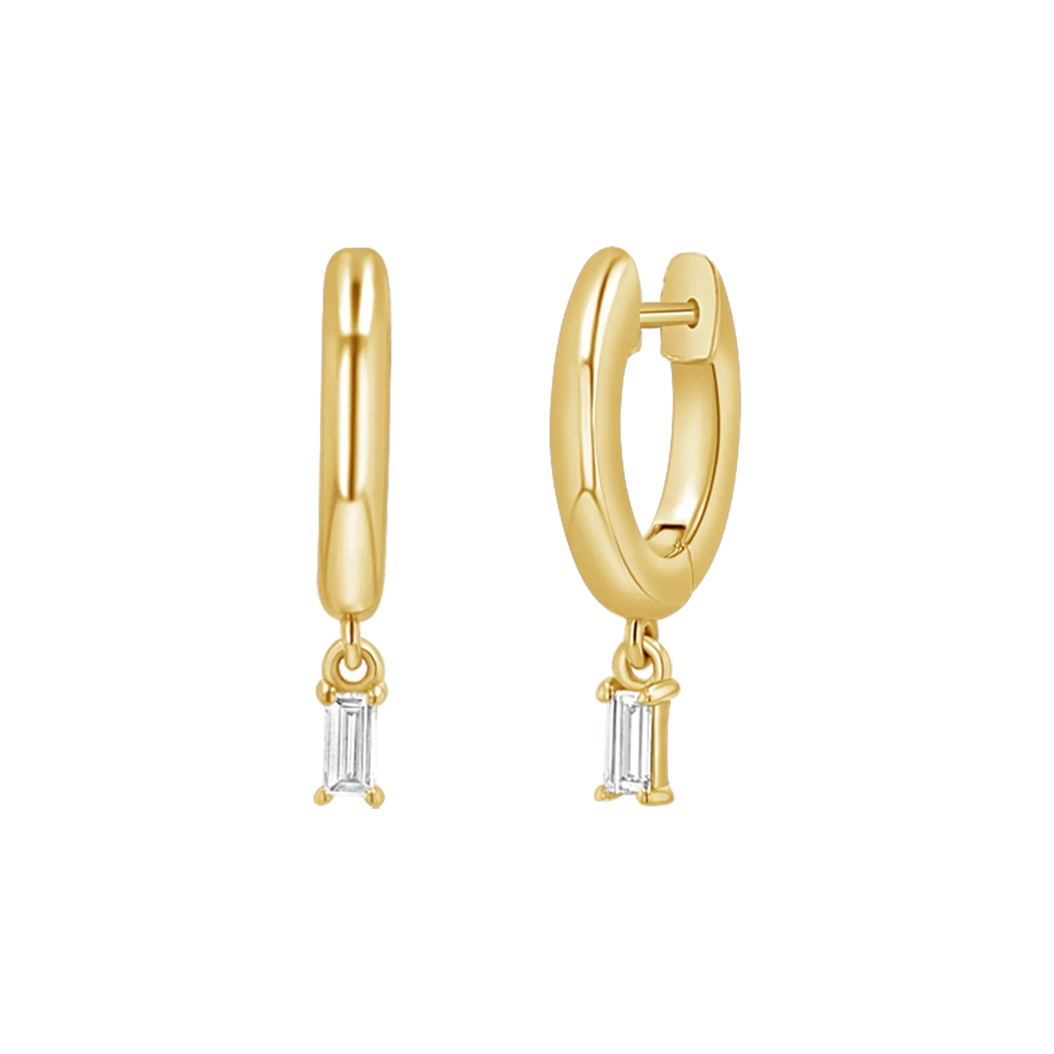 Diamond Baguette Charm Drop Huggies