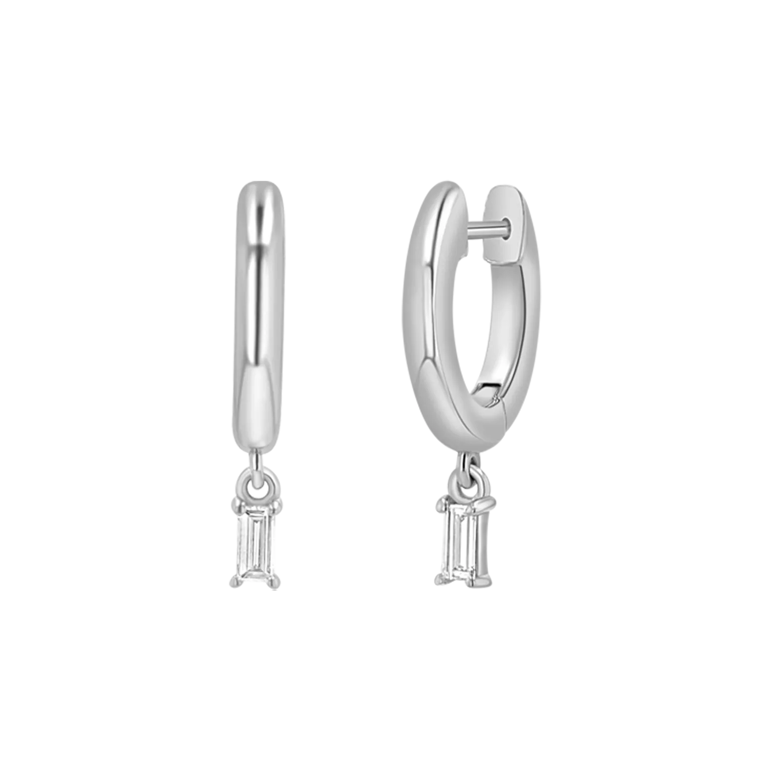 Diamond Baguette Charm Drop Huggies