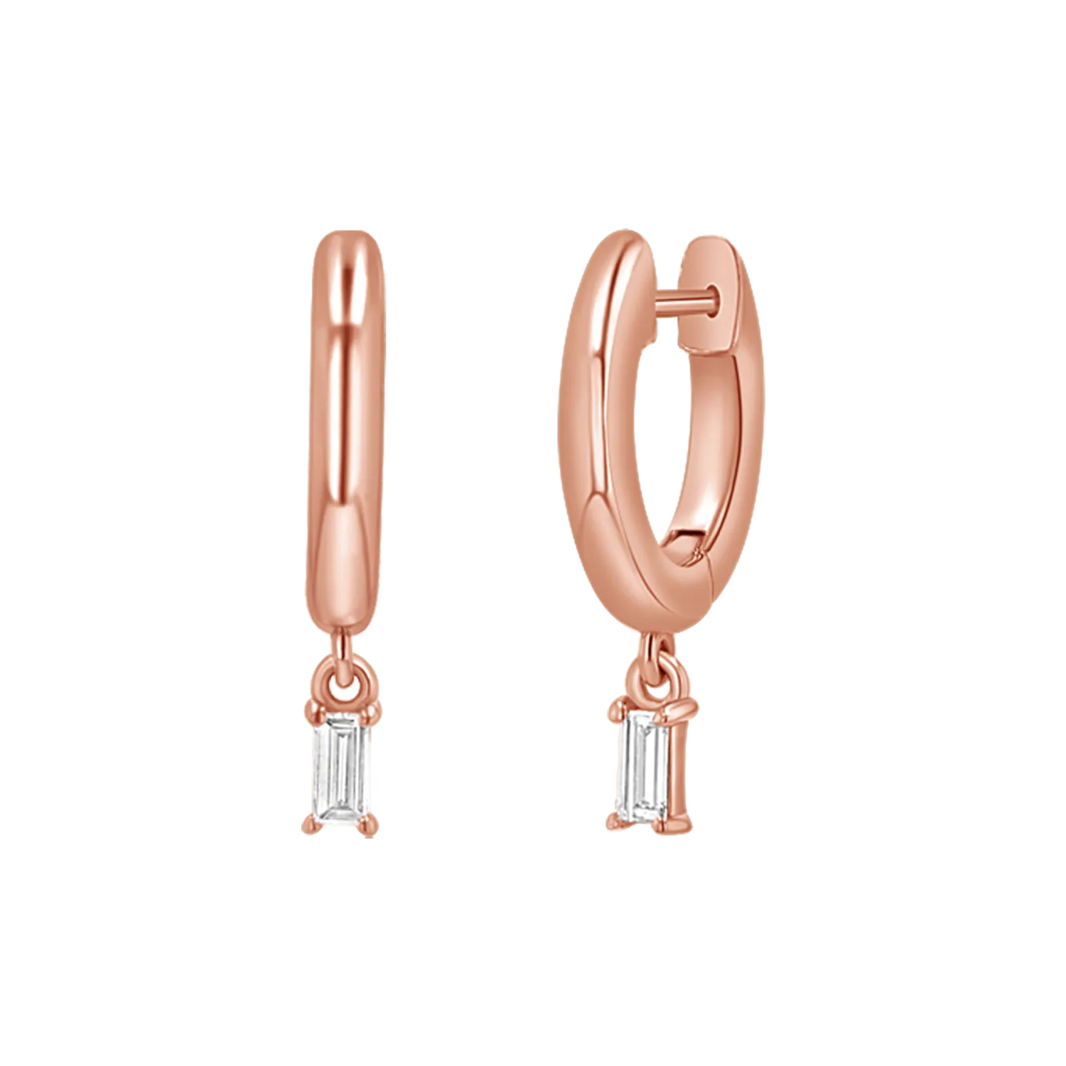 Diamond Baguette Charm Drop Huggies