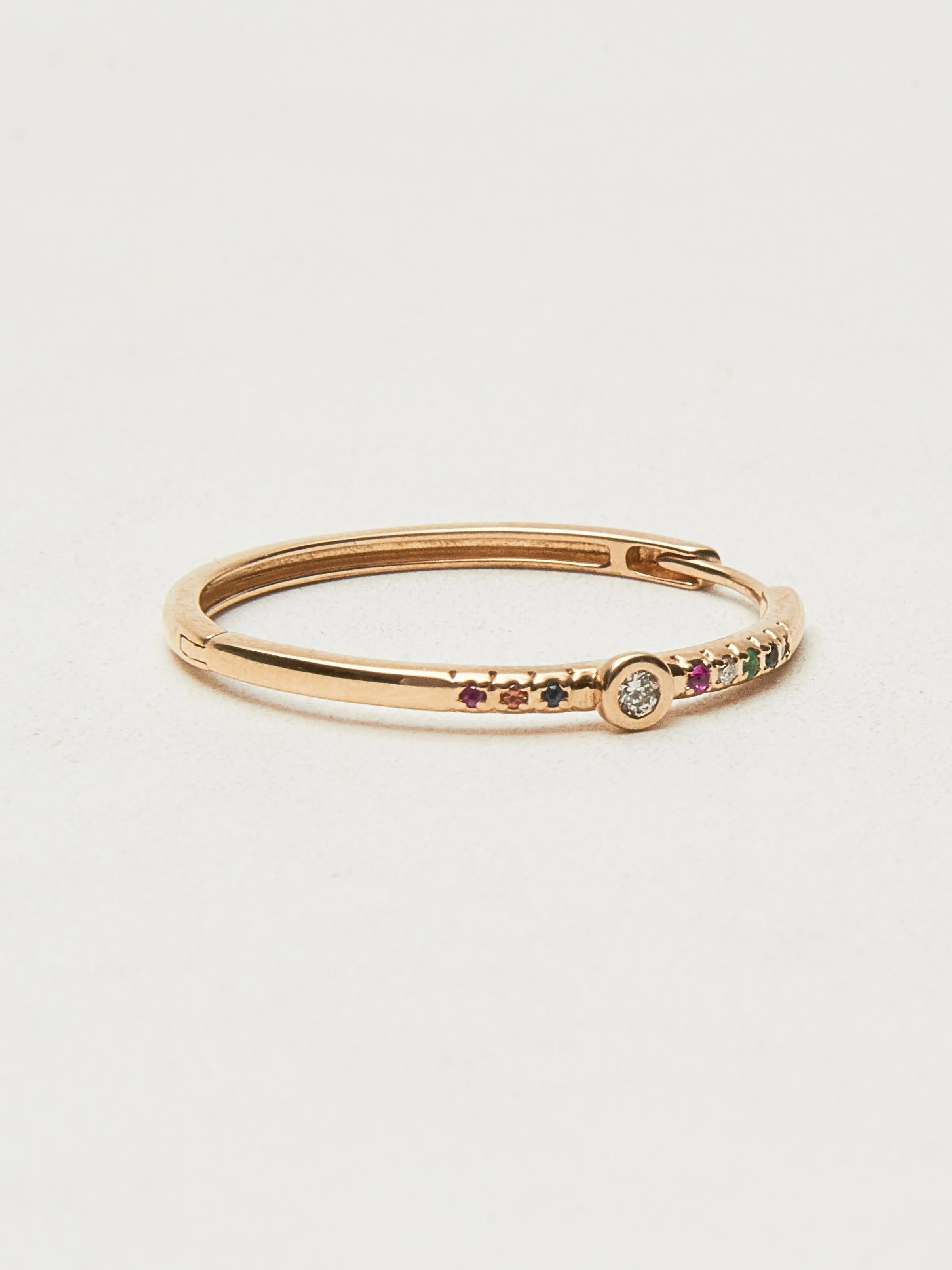 Diamond Bezel Rainbow Gem Hoop (Single)