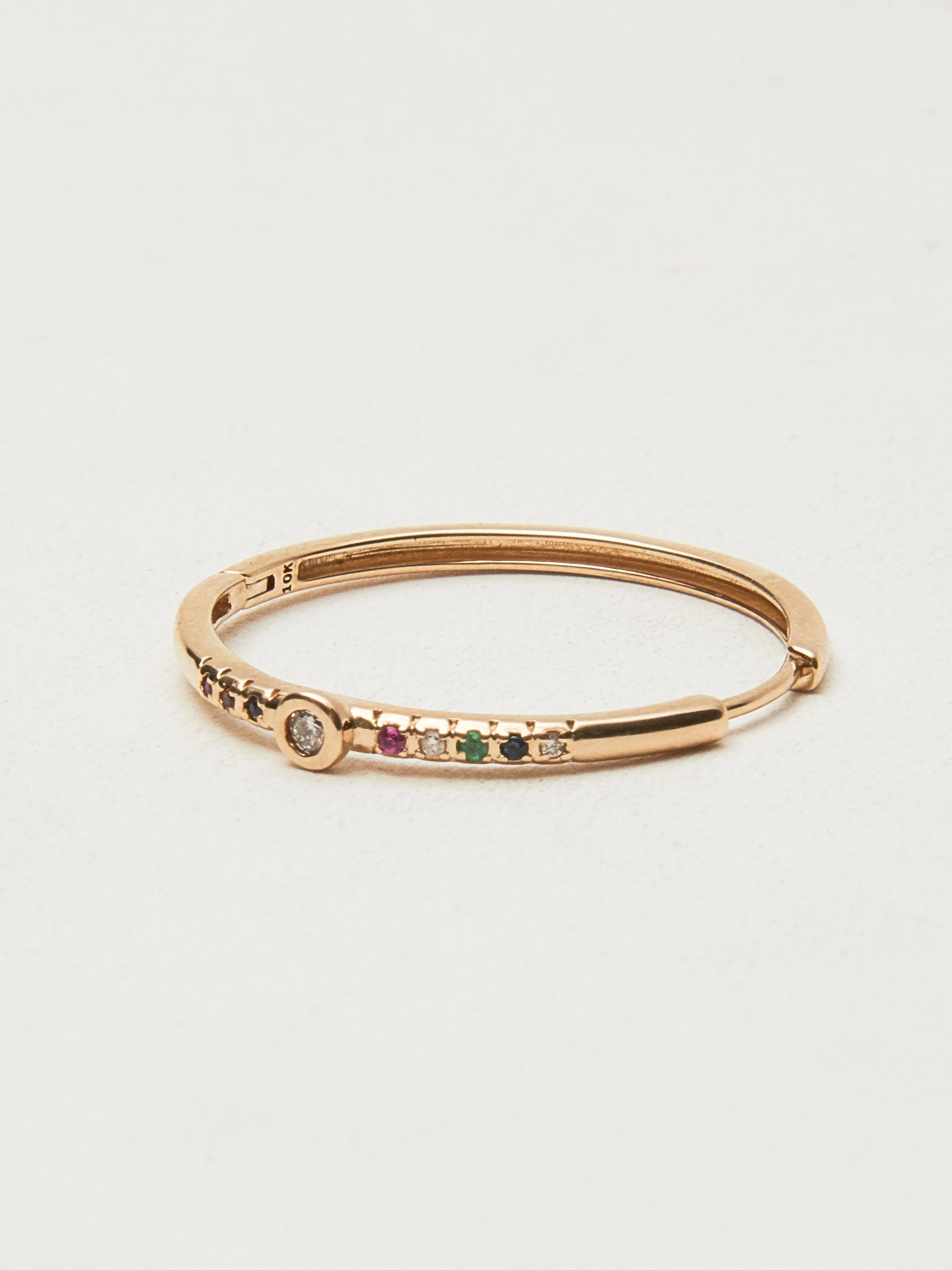 Diamond Bezel Rainbow Gem Hoop (Single)