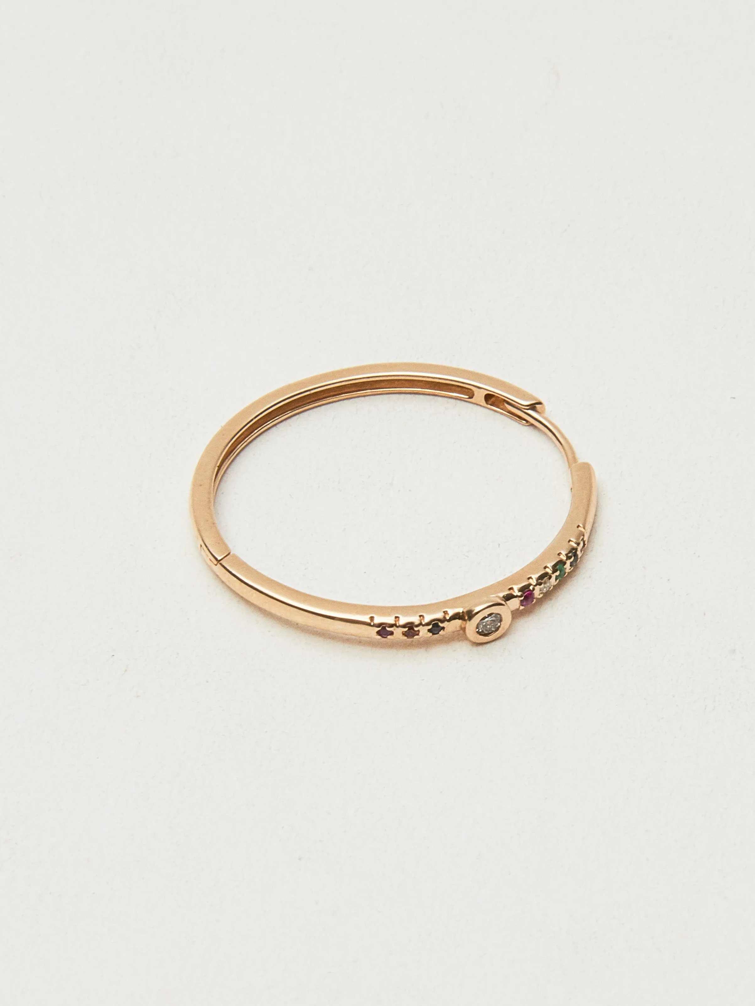 Diamond Bezel Rainbow Gem Hoop (Single)