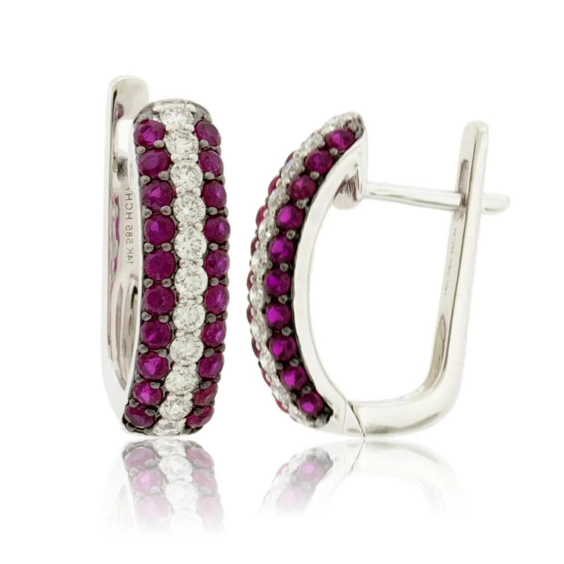 Diamond Center & Ruby Lined Hoop Earrings