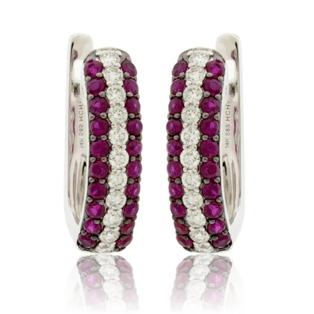 Diamond Center & Ruby Lined Hoop Earrings