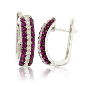 Diamond Center & Ruby Lined Hoop Earrings