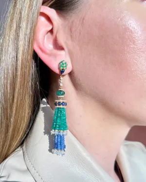 Diamond, Emerald, Blue and White Sapphire Earrings, 18k