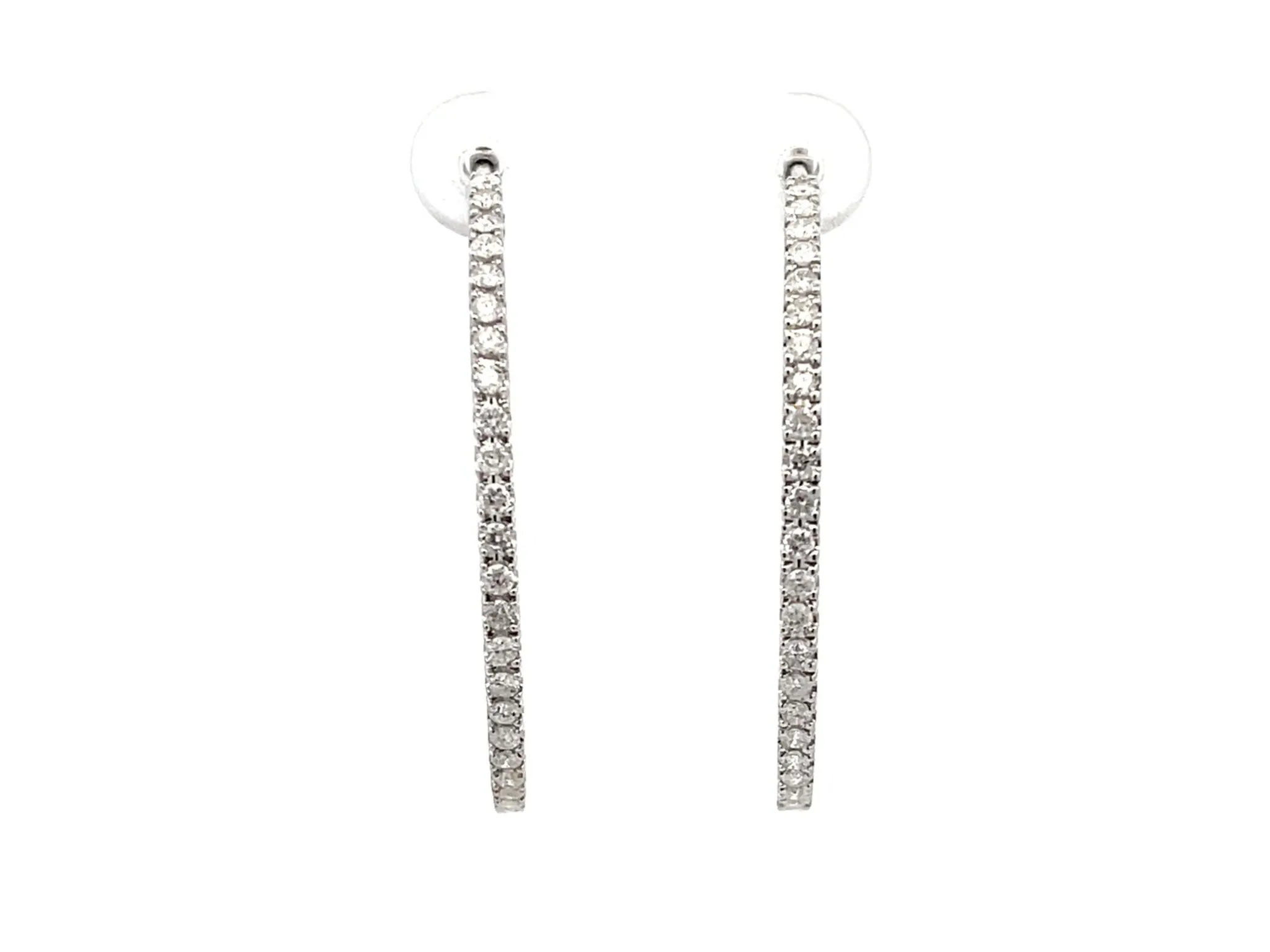 Diamond Hoop Earrings 18K Solid White Gold