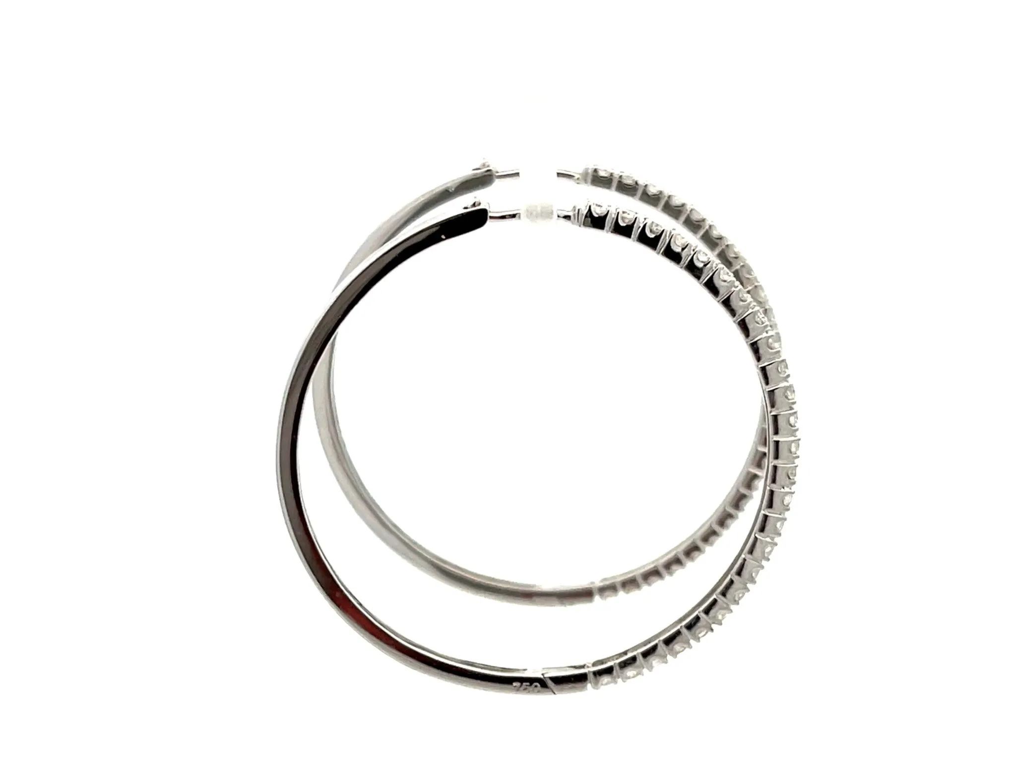 Diamond Hoop Earrings 18K Solid White Gold