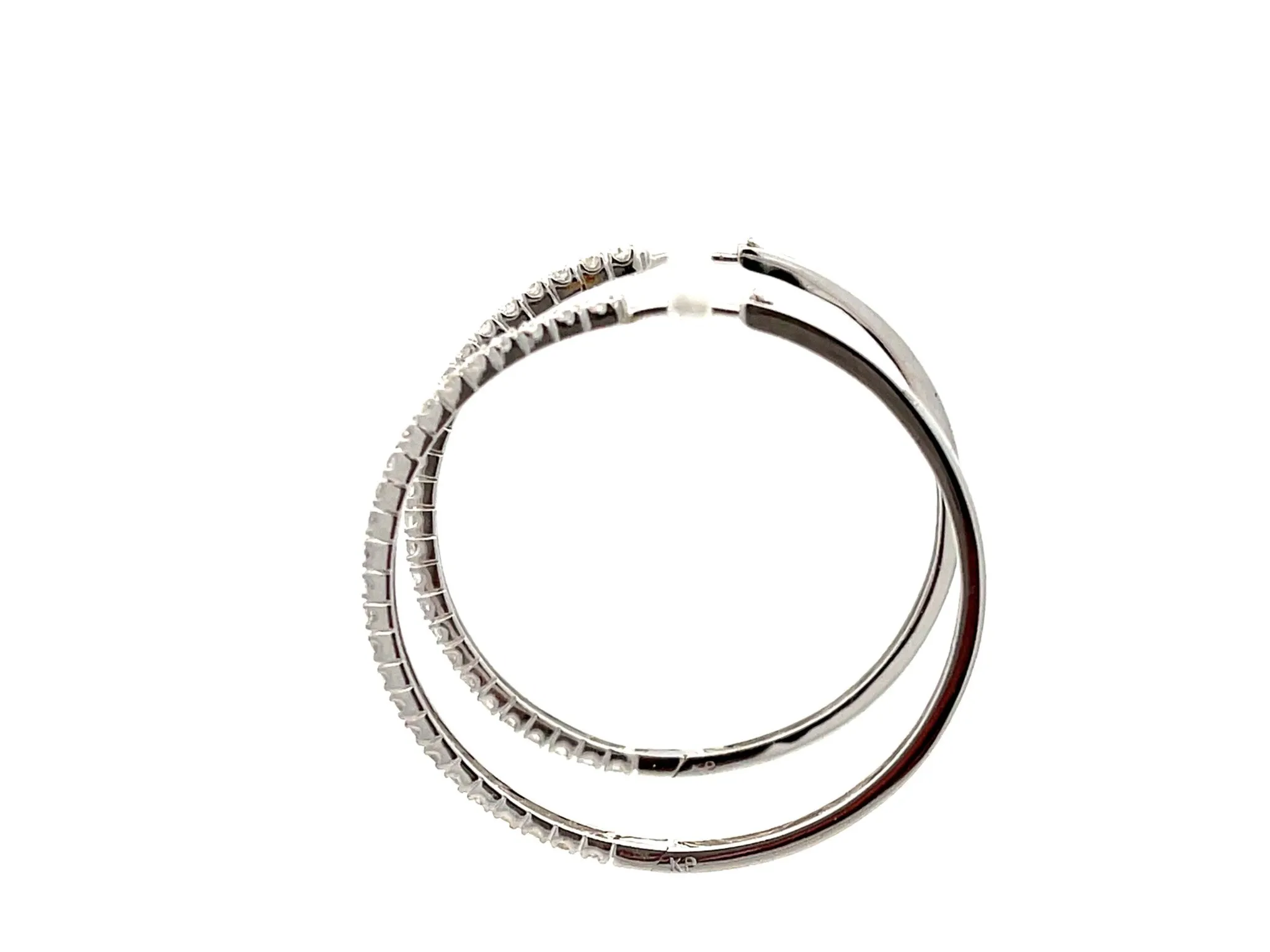 Diamond Hoop Earrings 18K Solid White Gold