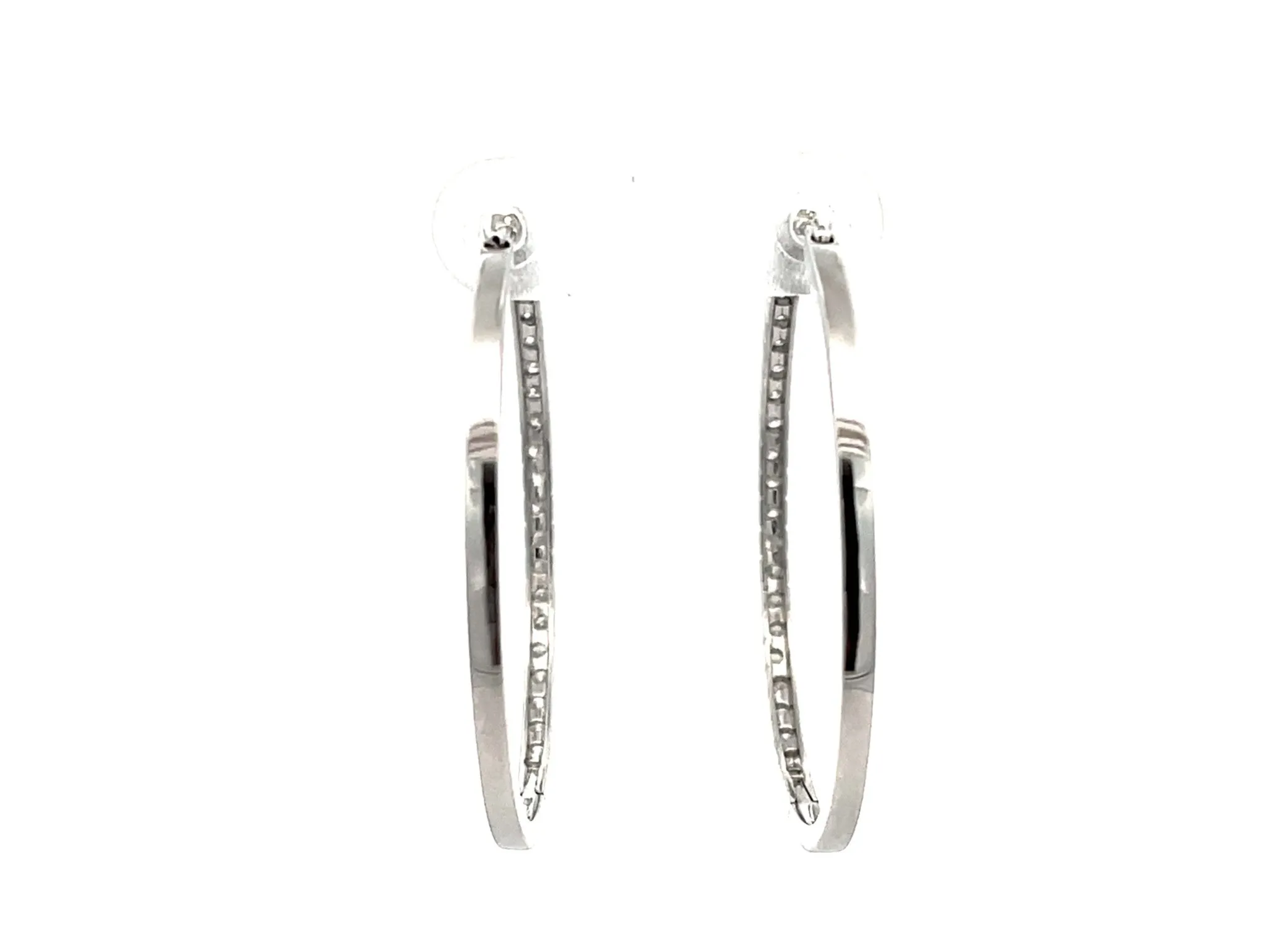 Diamond Hoop Earrings 18K Solid White Gold