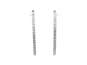 Diamond Hoop Earrings 18K Solid White Gold