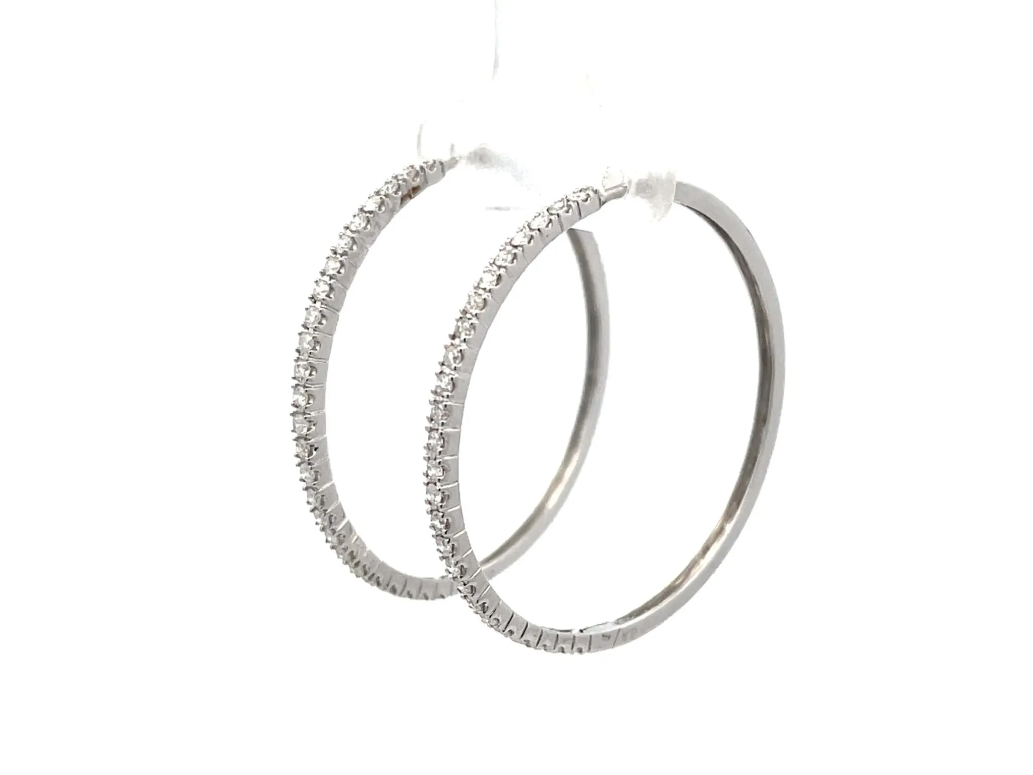 Diamond Hoop Earrings 18K Solid White Gold