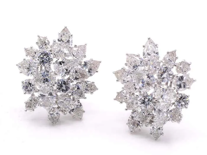 Diamond Platinum Cluster Ear Clips